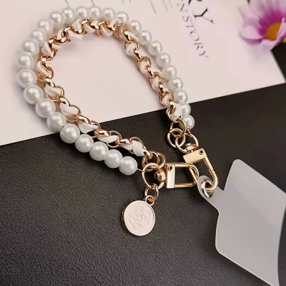 Elegant Pearl‎ and Pink Phone Chain Lanyard Bracelet